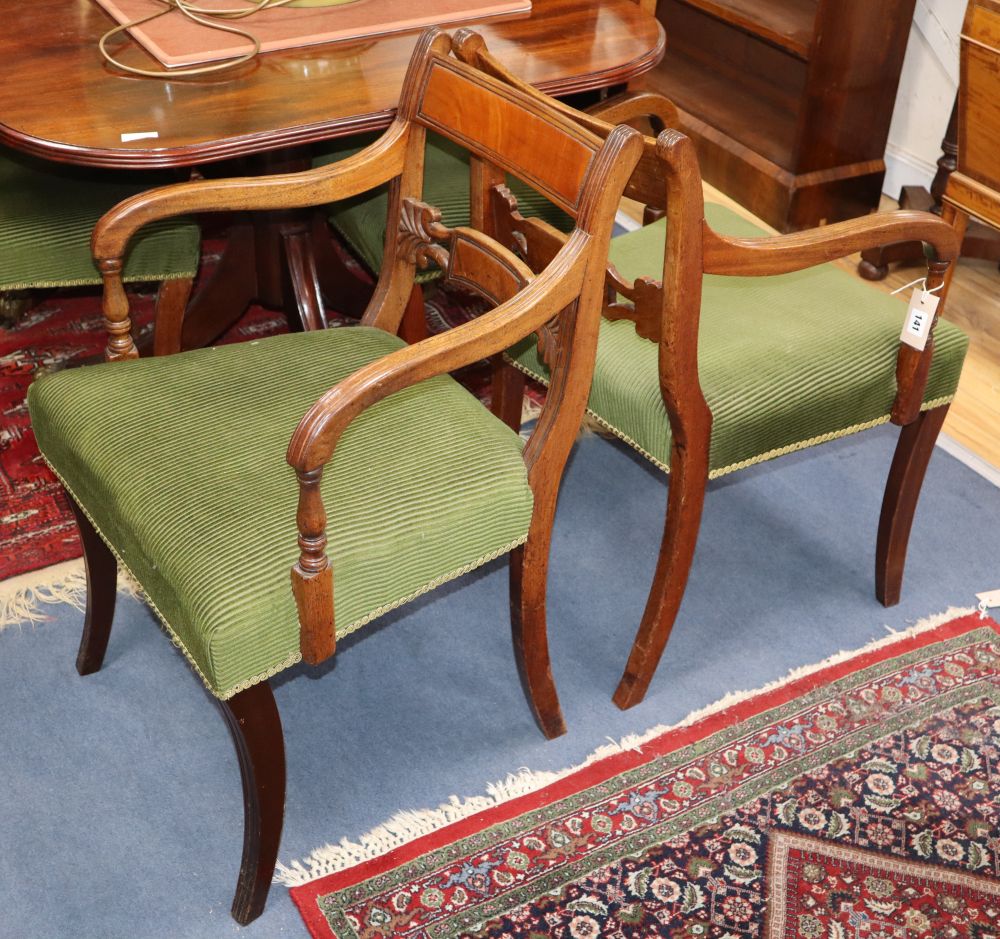 A set of eight Regency and later mahogany dining chairs (two with arms)